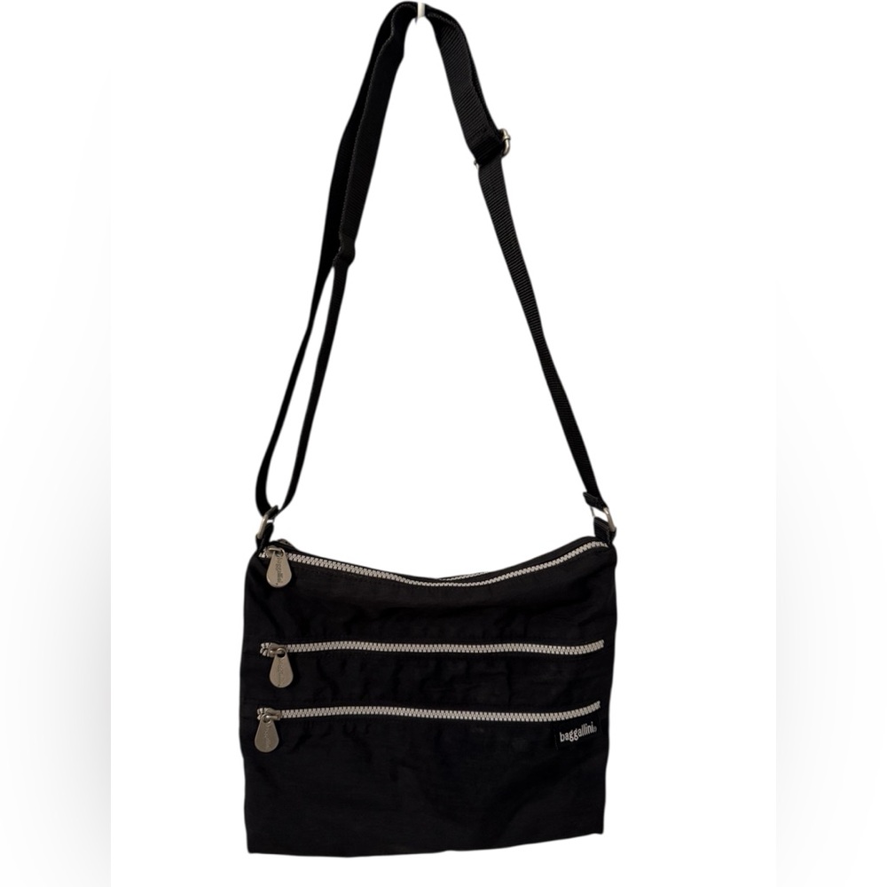 Baggallini Bag Black Nylon Crossbody Bag Triple Zip Travel Purse
